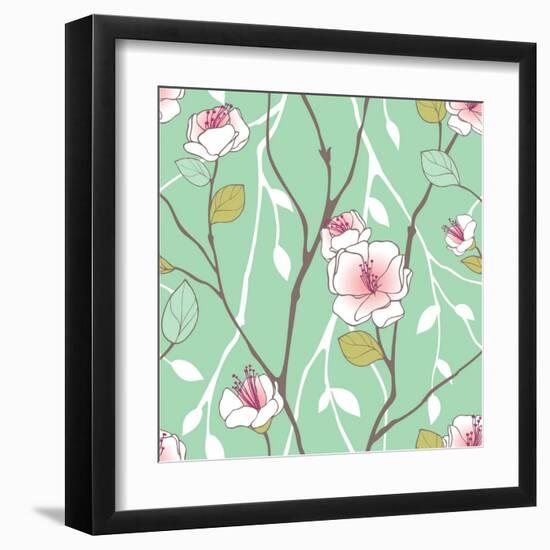 Seamless Pattern with Styled Spring Blossoms-lozas-Framed Art Print