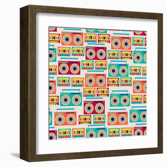 Seamless Pattern With Tape Recorders And Audio Cassette-incomible-Framed Art Print