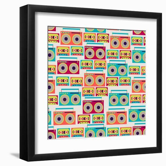 Seamless Pattern With Tape Recorders And Audio Cassette-incomible-Framed Art Print