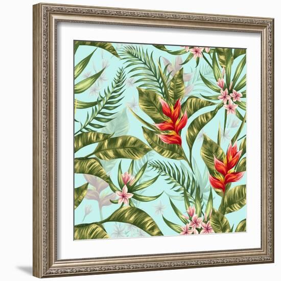 Seamless Pattern with Tropical Flowers in Watercolor Style-hoverfly-Framed Art Print