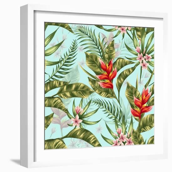 Seamless Pattern with Tropical Flowers in Watercolor Style-hoverfly-Framed Art Print