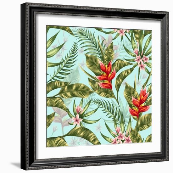 Seamless Pattern with Tropical Flowers in Watercolor Style-hoverfly-Framed Art Print