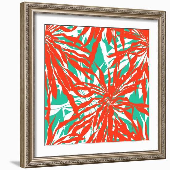 Seamless Pattern with Tropical Palm Leaves-tukkki-Framed Art Print