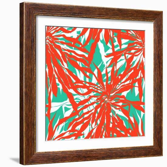 Seamless Pattern with Tropical Palm Leaves-tukkki-Framed Art Print