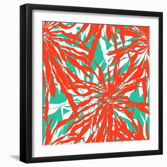 Seamless Pattern with Tropical Palm Leaves-tukkki-Framed Art Print