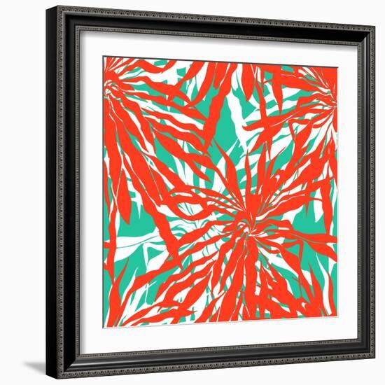 Seamless Pattern with Tropical Palm Leaves-tukkki-Framed Art Print