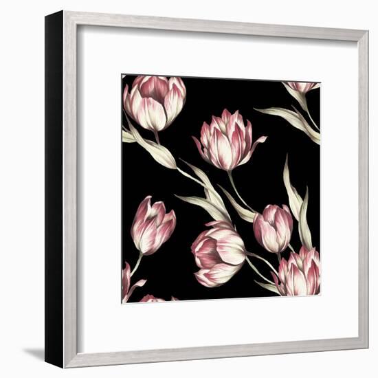 Seamless Pattern with Tulips. Watercolor Illustration.-Adelveys-Framed Art Print