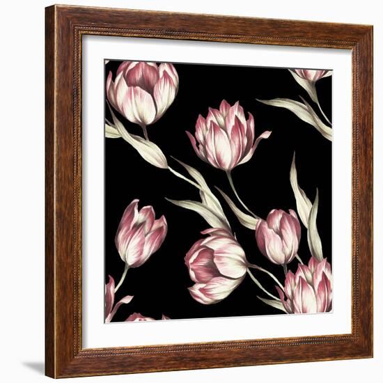 Seamless Pattern with Tulips. Watercolor Illustration.-Adelveys-Framed Premium Giclee Print