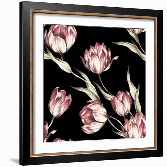 Seamless Pattern with Tulips. Watercolor Illustration.-Adelveys-Framed Premium Giclee Print