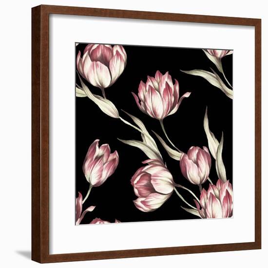 Seamless Pattern with Tulips. Watercolor Illustration.-Adelveys-Framed Premium Giclee Print