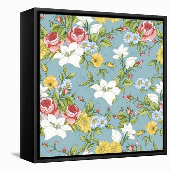 Seamless Pattern with Vintage Wildflowers-Varvara Kurakina-Framed Stretched Canvas