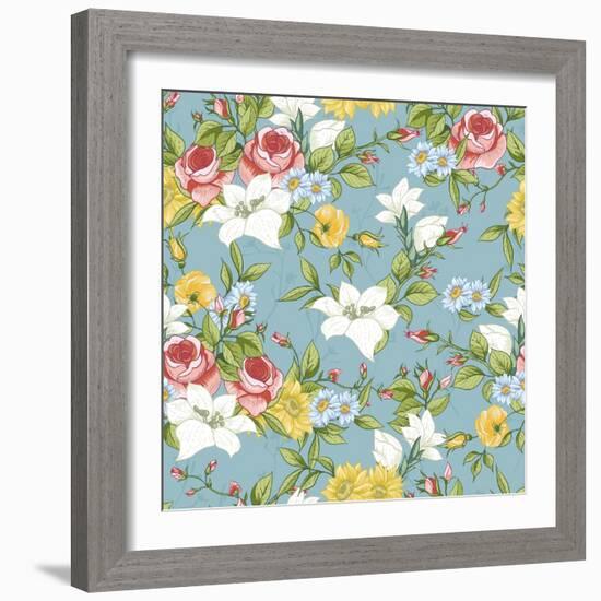 Seamless Pattern with Vintage Wildflowers-Varvara Kurakina-Framed Art Print