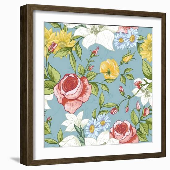 Seamless Pattern with Vintage Wildflowers-Varvara Kurakina-Framed Art Print