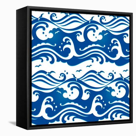 Seamless Stormy Ocean Waves Pattern-sahua d-Framed Stretched Canvas