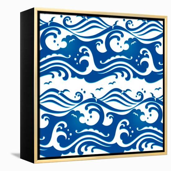 Seamless Stormy Ocean Waves Pattern-sahua d-Framed Stretched Canvas
