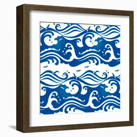 Seamless Stormy Ocean Waves Pattern-sahua d-Framed Art Print