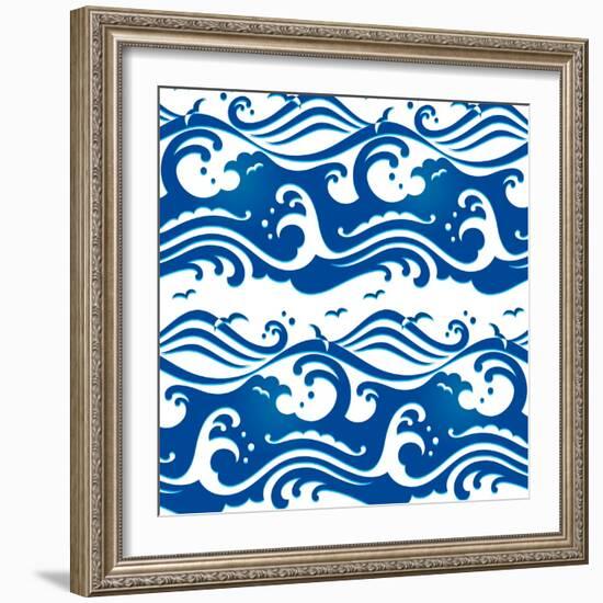 Seamless Stormy Ocean Waves Pattern-sahua d-Framed Art Print