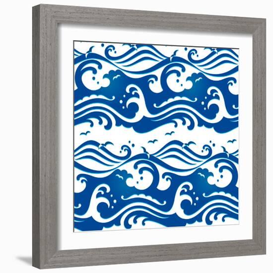 Seamless Stormy Ocean Waves Pattern-sahua d-Framed Art Print