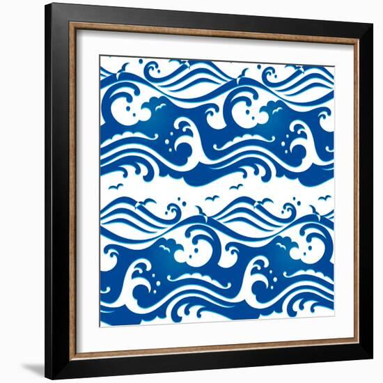 Seamless Stormy Ocean Waves Pattern-sahua d-Framed Art Print