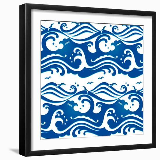 Seamless Stormy Ocean Waves Pattern-sahua d-Framed Art Print