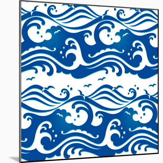 Seamless Stormy Ocean Waves Pattern-sahua d-Mounted Art Print