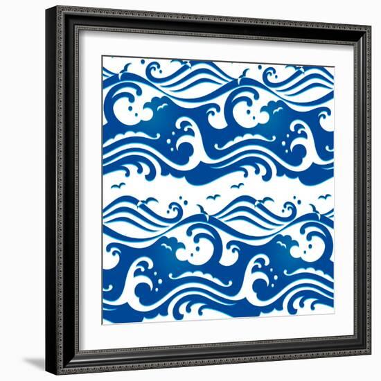 Seamless Stormy Ocean Waves Pattern-sahua d-Framed Art Print