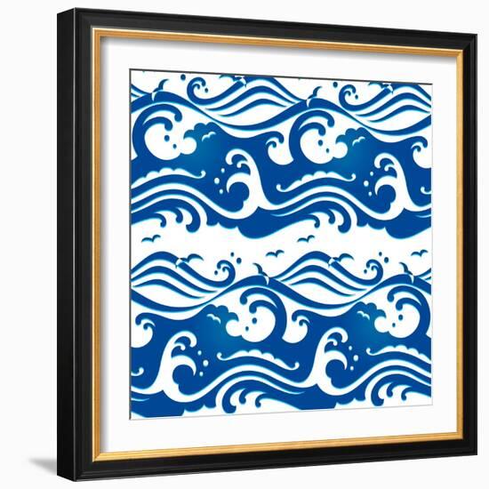 Seamless Stormy Ocean Waves Pattern-sahua d-Framed Art Print