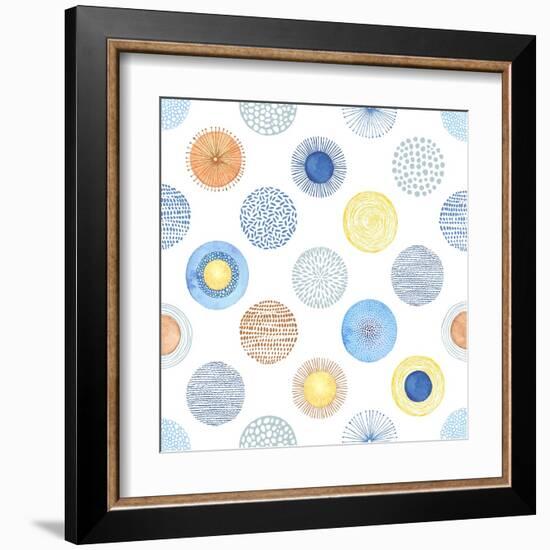 Seamless Summer Pattern with Hand-Drawn and Watercolor Circles Texture, Abstraction Colorful Illust-Nikiparonak-Framed Art Print