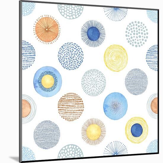 Seamless Summer Pattern with Hand-Drawn and Watercolor Circles Texture, Abstraction Colorful Illust-Nikiparonak-Mounted Art Print