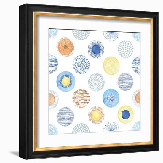 Seamless Summer Pattern with Hand-Drawn and Watercolor Circles Texture, Abstraction Colorful Illust-Nikiparonak-Framed Art Print