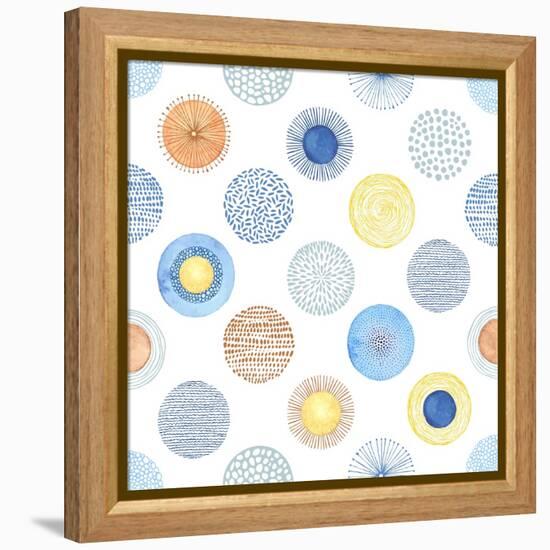 Seamless Summer Pattern with Hand-Drawn and Watercolor Circles Texture, Abstraction Colorful Illust-Nikiparonak-Framed Stretched Canvas