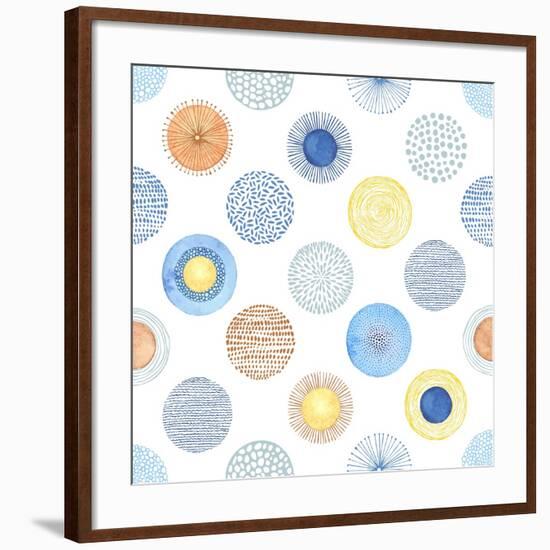 Seamless Summer Pattern with Hand-Drawn and Watercolor Circles Texture, Abstraction Colorful Illust-Nikiparonak-Framed Premium Giclee Print