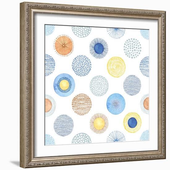 Seamless Summer Pattern with Hand-Drawn and Watercolor Circles Texture, Abstraction Colorful Illust-Nikiparonak-Framed Art Print