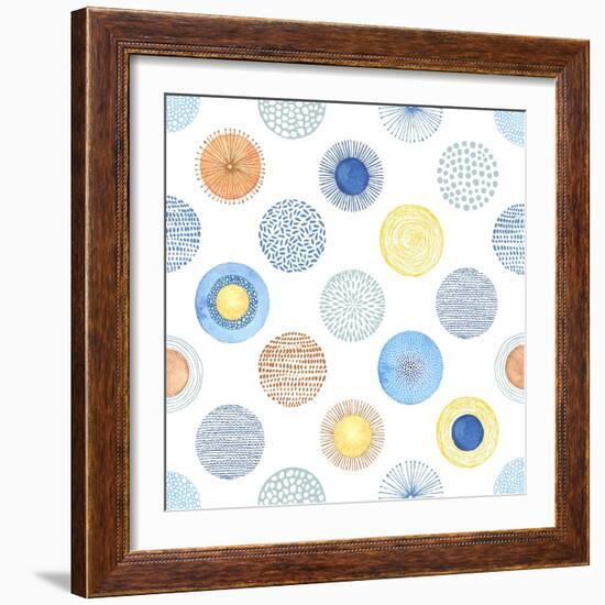 Seamless Summer Pattern with Hand-Drawn and Watercolor Circles Texture, Abstraction Colorful Illust-Nikiparonak-Framed Art Print