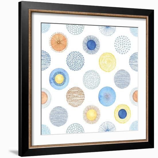 Seamless Summer Pattern with Hand-Drawn and Watercolor Circles Texture, Abstraction Colorful Illust-Nikiparonak-Framed Art Print