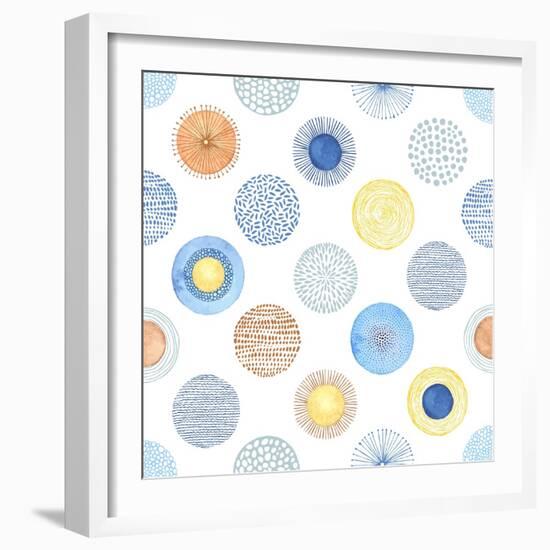 Seamless Summer Pattern with Hand-Drawn and Watercolor Circles Texture, Abstraction Colorful Illust-Nikiparonak-Framed Art Print