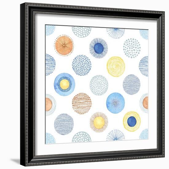 Seamless Summer Pattern with Hand-Drawn and Watercolor Circles Texture, Abstraction Colorful Illust-Nikiparonak-Framed Art Print