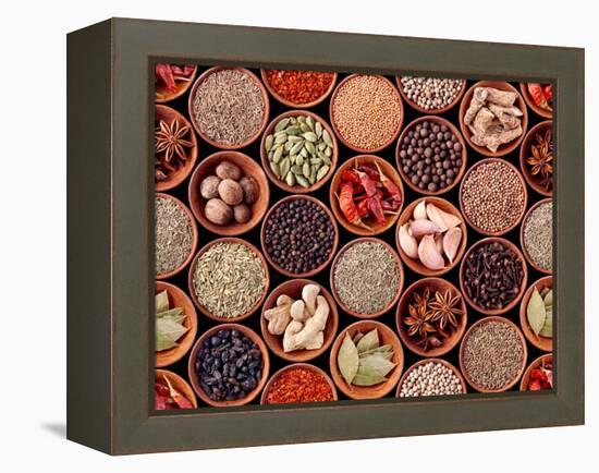 Seamless Texture of Spices on Black Background-Andrii Gorulko-Framed Premier Image Canvas