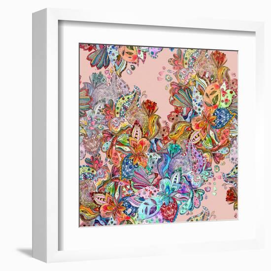 Seamless Texture with Colorful Crazy Mix. Watercolor Painting-Oksana Alekseeva-Framed Art Print