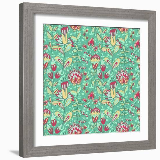 Seamless Texture with Flowers-Little_cuckoo-Framed Art Print