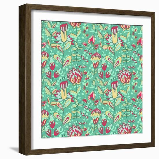 Seamless Texture with Flowers-Little_cuckoo-Framed Art Print