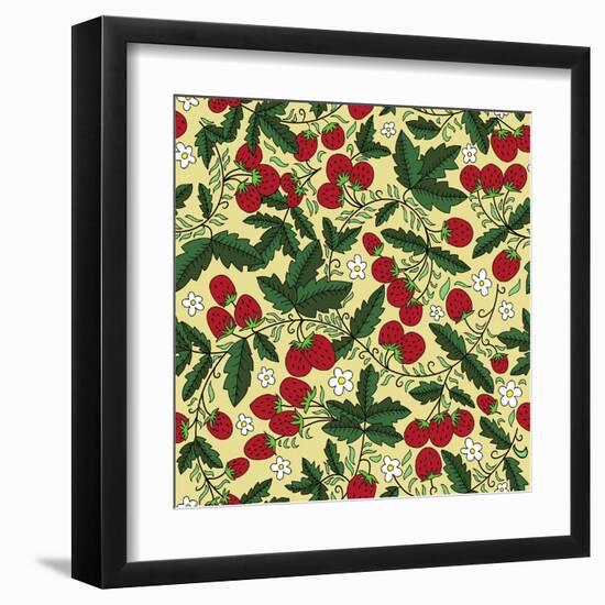 Seamless Texture with Strawberries-Little_cuckoo-Framed Art Print