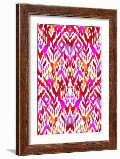 Seamless Tribal Pattern. Watercolor Ikat, Strong Red Palette, Beautiful Leaking Ornament.-Rosapompelmo-Framed Art Print