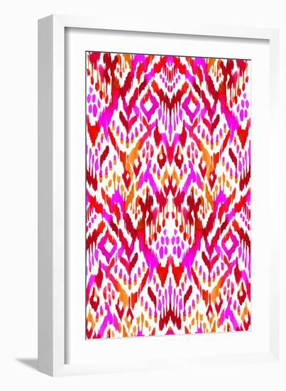 Seamless Tribal Pattern. Watercolor Ikat, Strong Red Palette, Beautiful Leaking Ornament.-Rosapompelmo-Framed Art Print