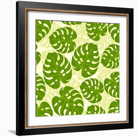 Seamless Tropical Pattern with Stylized Monstera Leaves-incomible-Framed Premium Giclee Print