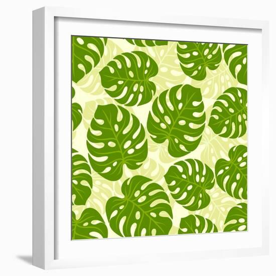 Seamless Tropical Pattern with Stylized Monstera Leaves-incomible-Framed Premium Giclee Print