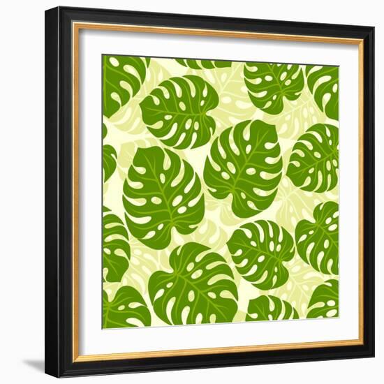 Seamless Tropical Pattern with Stylized Monstera Leaves-incomible-Framed Premium Giclee Print