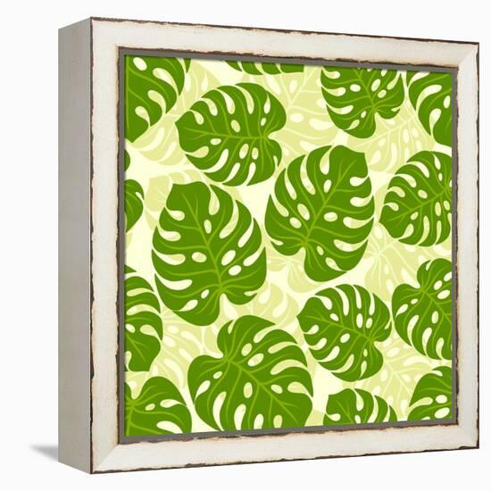 Seamless Tropical Pattern with Stylized Monstera Leaves-incomible-Framed Stretched Canvas