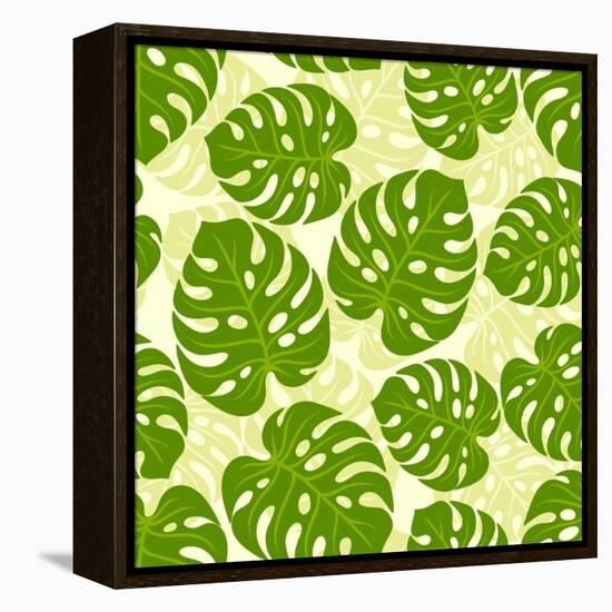 Seamless Tropical Pattern with Stylized Monstera Leaves-incomible-Framed Stretched Canvas