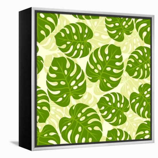 Seamless Tropical Pattern with Stylized Monstera Leaves-incomible-Framed Stretched Canvas